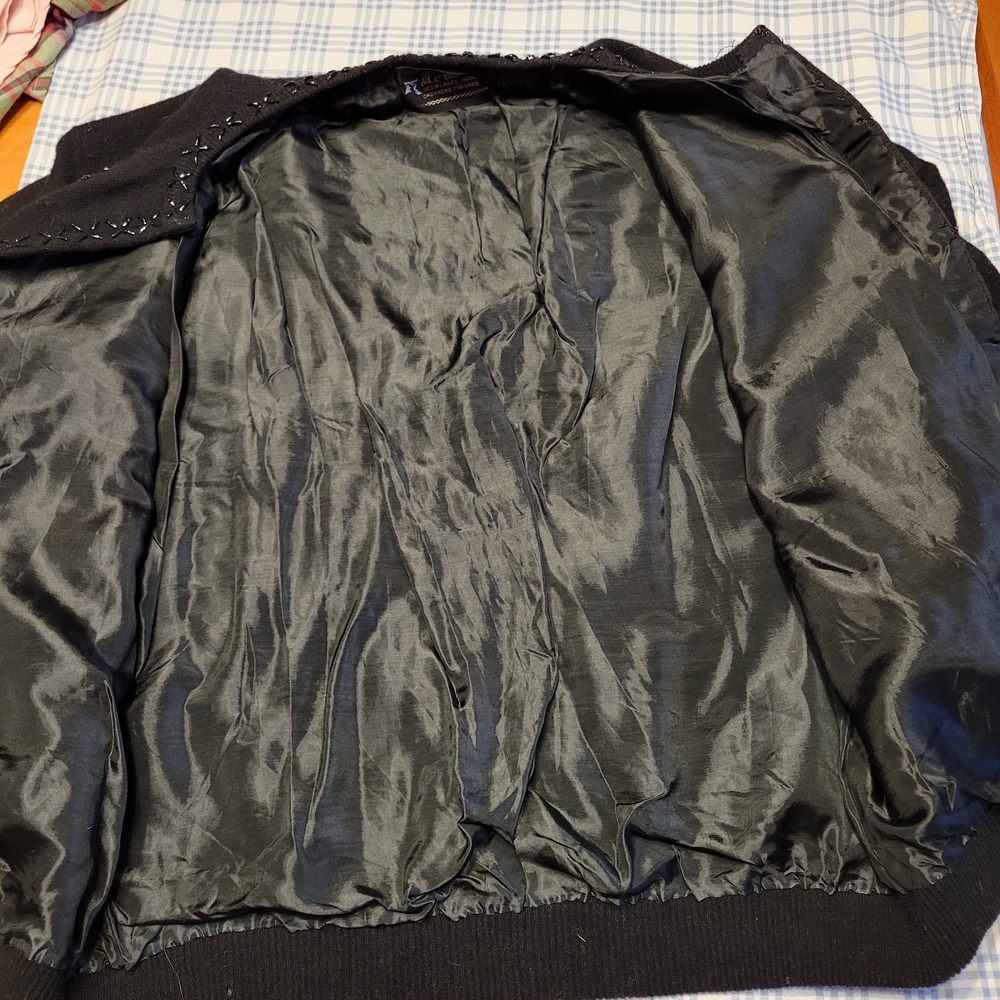Hems Black Cardigan with Black Beaded Embroidery - Picture 5 of 8